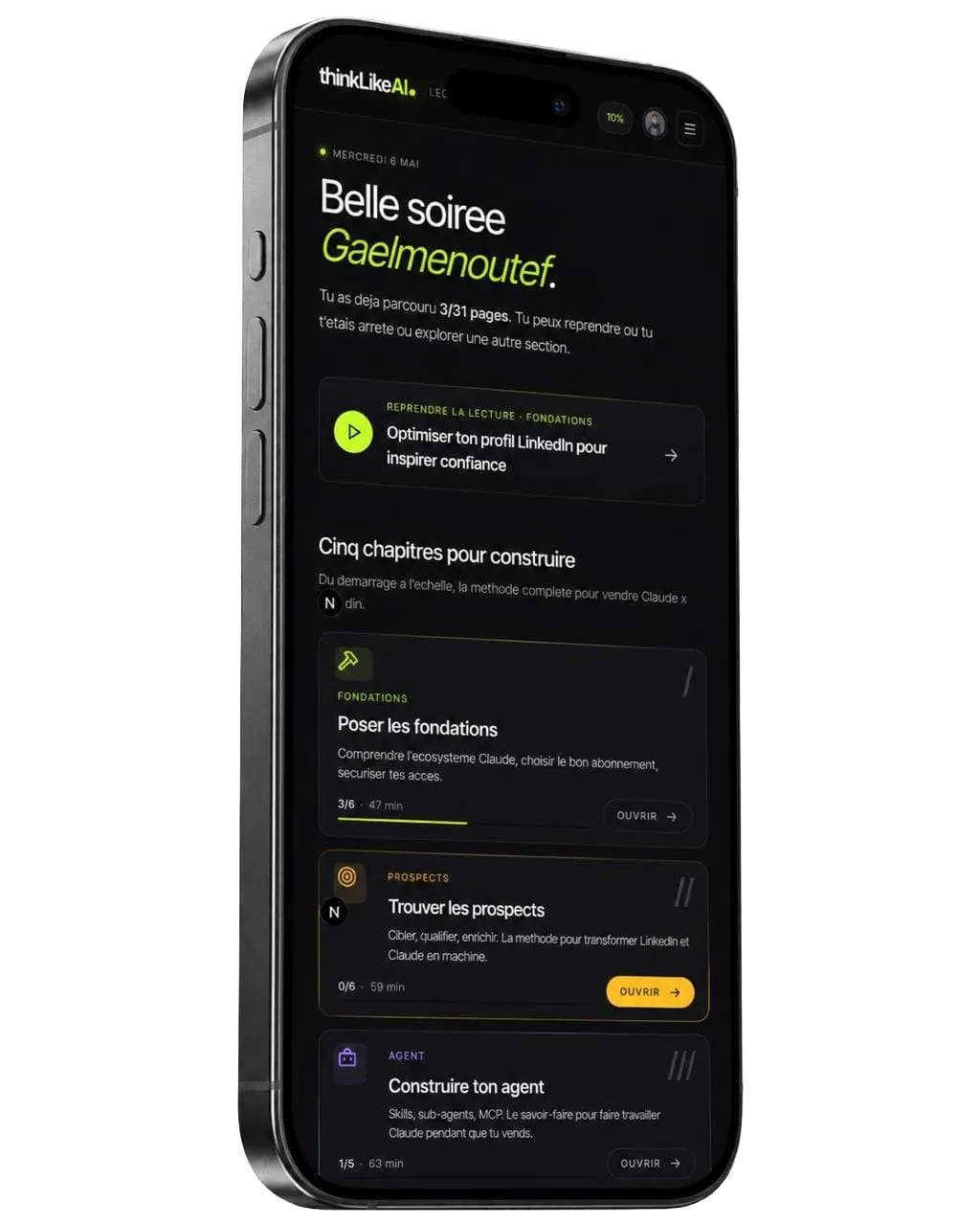 La plateforme ThinkLikeAI — vue mobile